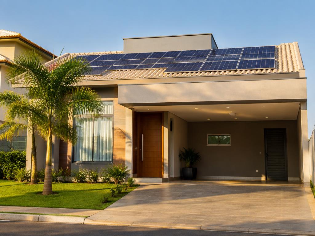 Casa moderna com painéis solares